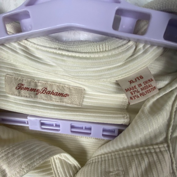 Tommy Bahama Womens Ivory Shadow Striped‎ Preppy Classic Polo Shirt Size XL - Picture 3 of 12